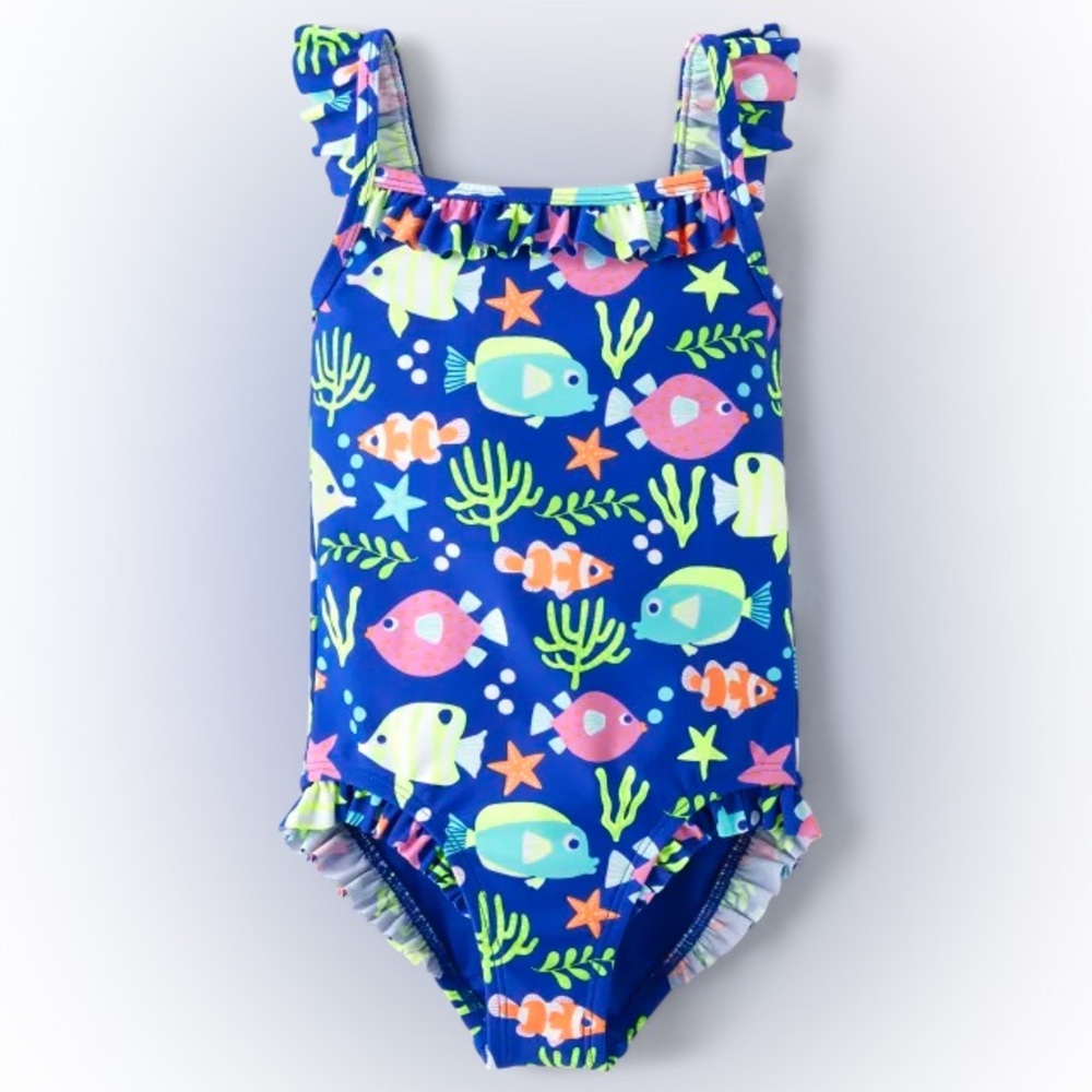 Colorful Fish Print Kids Swimsuit size 12